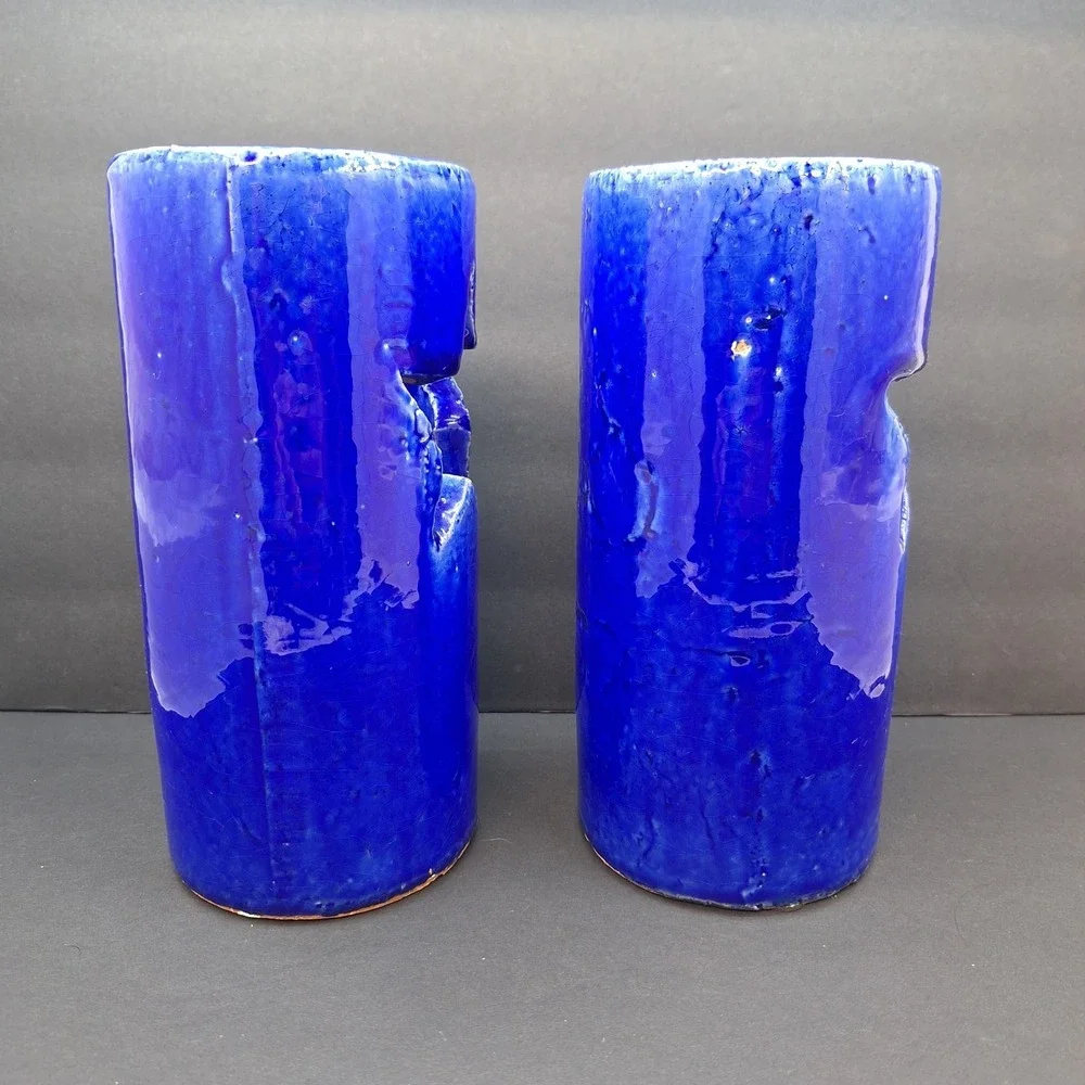 X2 Celestial Blue Star Cut Outs Art Pottery Luminary Tea Light Votive Holder Set